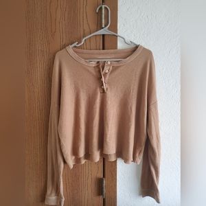 Women's Large American Eagle Tan Cropped Waffle Shirt